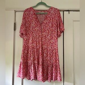 LOFT Pink and White Casual Floral Dress